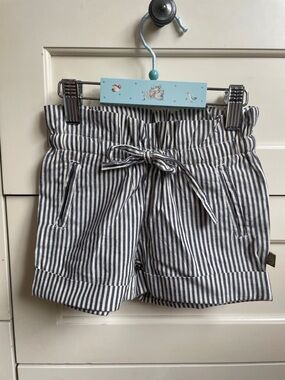 Nui Navy and White Striped Paperbag Waist Shorts